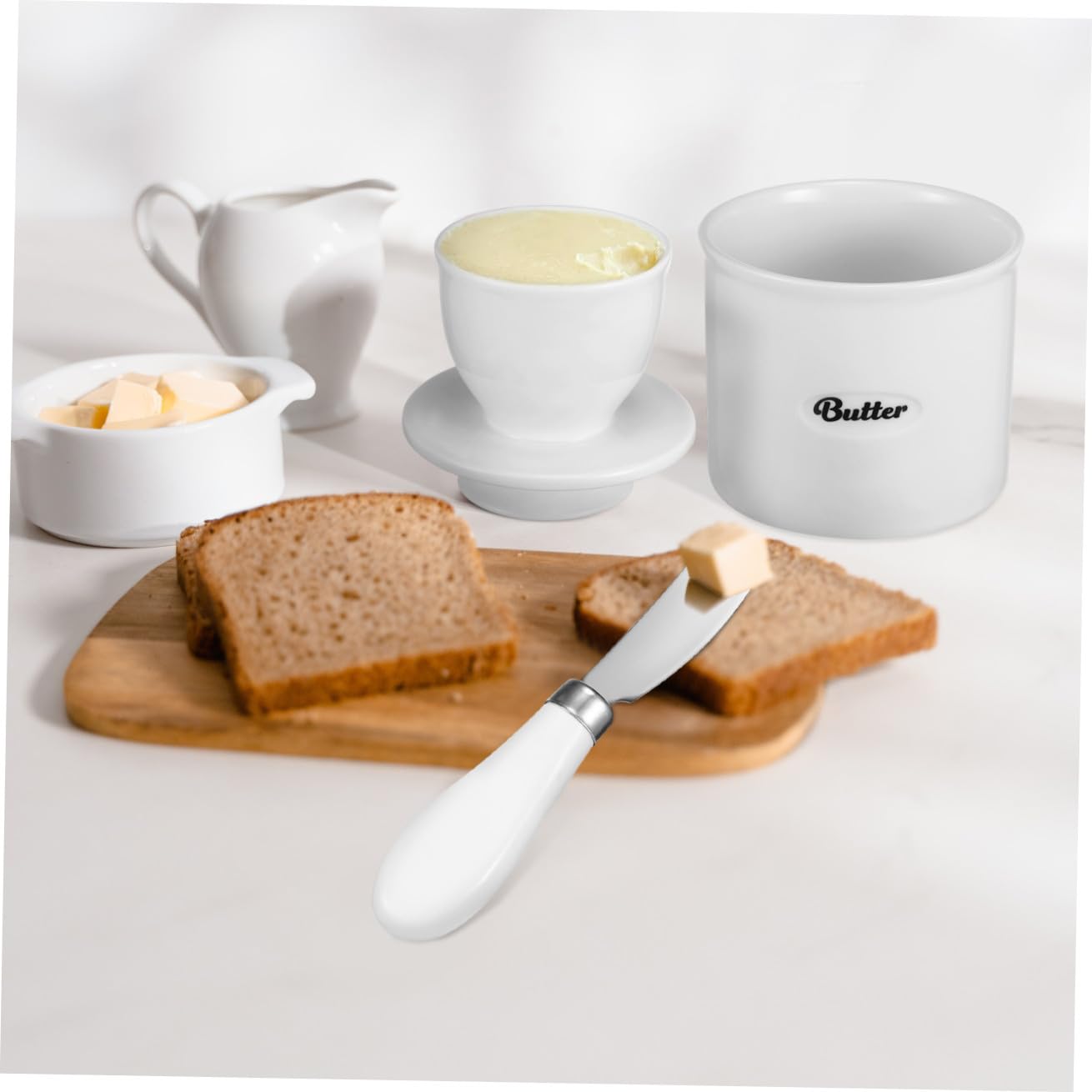 GLEAVI Beurrier en Céramique Blanc 500ml Grosse Capacité Couvercle