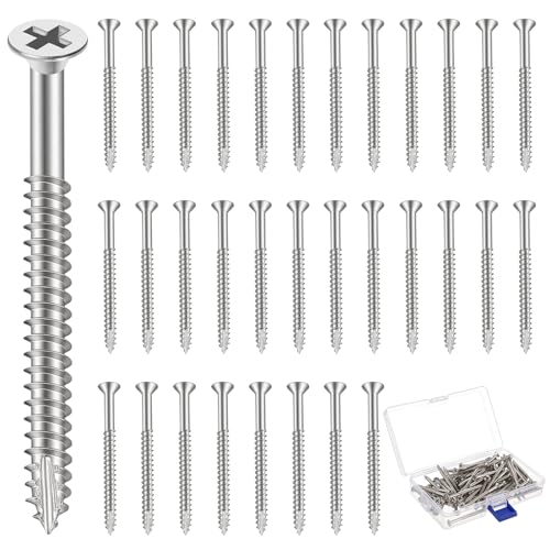 Image of 50 Pack Satin Nickel Wood Screws #9 Extra Long Heavy-Duty Hinge Screws for Doors, Cabinets, Furniture & DIY Projects (2 1 /4 Inch,Sliver)