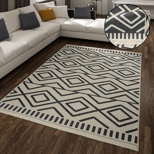 TT Home Alfombra Habitación Salon Dormitoro Lavable Estilo Nordico Geométrico con Flecos, Color:Gris Oscuro 3, Tamaño:80x150 cm