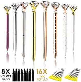 Set of 8 PCS Big Diamond Pens - 16 Ink Pen Refills
