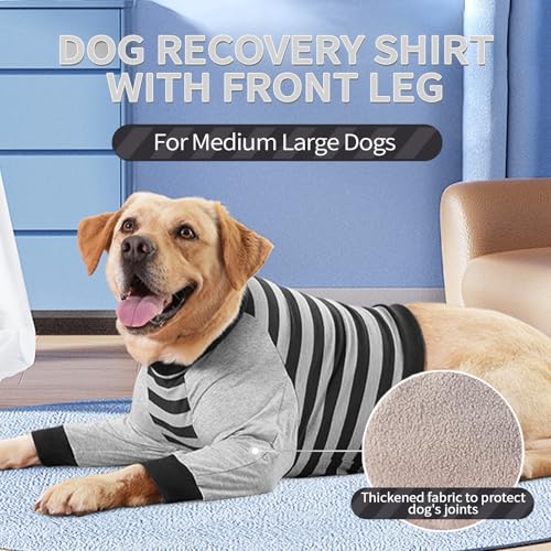 Image of FUAMEY Dog Recovery Sleeve with Elbow Protector,Dogs Shirt Stop Licking Joints,Pet Long Sleeve Suit Protecting Dog's Front Leg Arm Wounds Cover Skin Conditions Black Stripes L