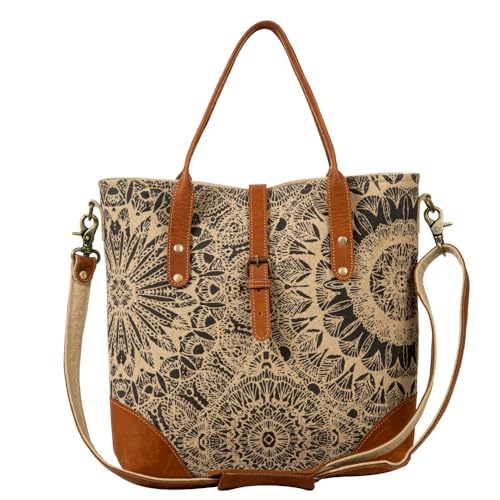 Myra Bag Vintage Purse - Le Medallion Vintage Cut Leather and Canvas Crossbody Bag for Women, Vintage Shoulder Bag, Mandala-Inspired Vintage Handbag