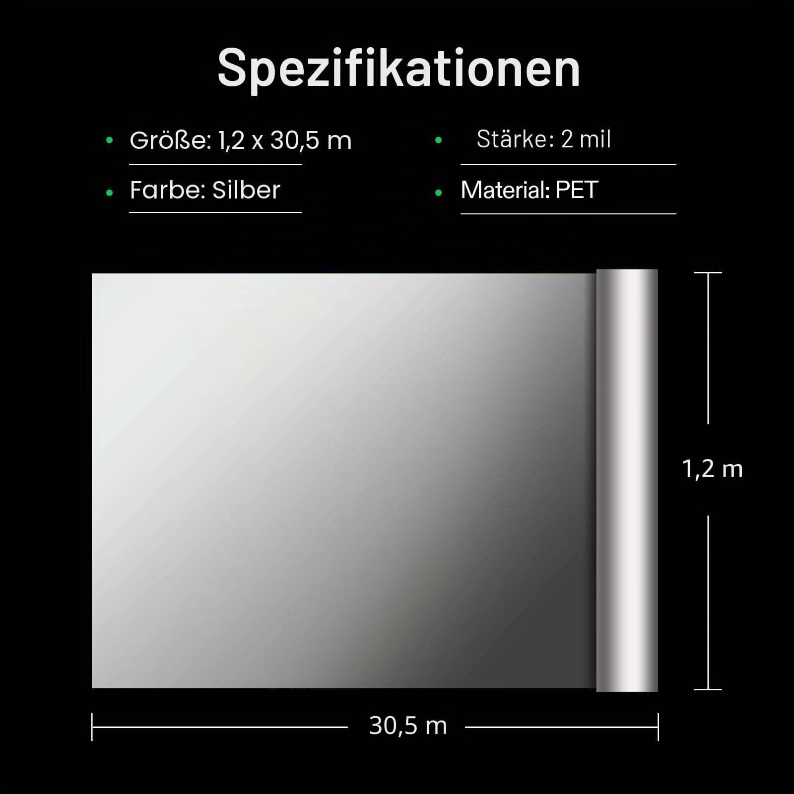 VIVOSUN Stark reflektierende Mylar-Folienrolle 1,2 m x 3,4 m Aluminiumfarbe beschichtet 2 mm silberfarben