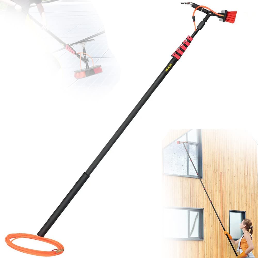 Kit de Varilla de Suministro de Agua Sistema de Limpieza de Suministro de Agua con Manguera, Cepillo de Limpieza de Ventanas de Aluminio para Exteriores, Herramienta de Limpieza de Paneles s