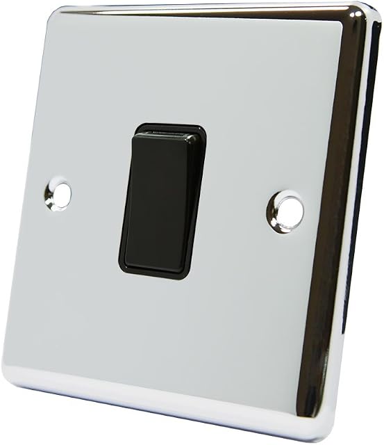 AET CPCINTBL Polished Chrome Classical Intermediate Black Insert Plastic Rocker Switch-10 Amp Single 1 Gang 3 Way Light Switch, 240 V