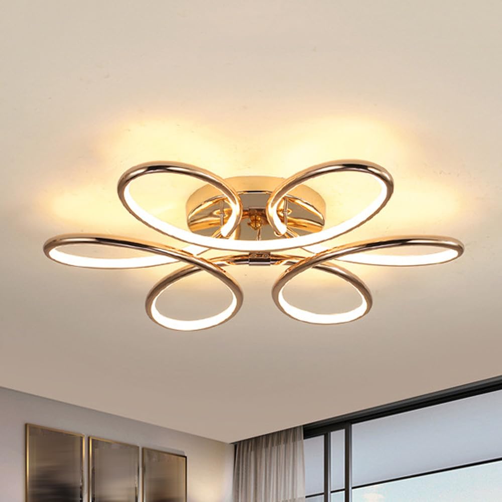 SXECAEPS Modern creative chandelier Modern Petal Ceiling Light LED Creative Flower Shape Lamp Fixture Nordic Semi-Flush Mount Dimmable Metal Close To Fixtures