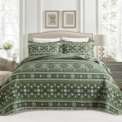 BEDIFANY Quilts King Size, Reversible Lightweight Bedspread with Boho Geometry Printed, Boho Bed Spread Coverlet Sets for Bed Decoration, All-Season King Quilt Bedding Set (98 * 106 in), 3 Pieces