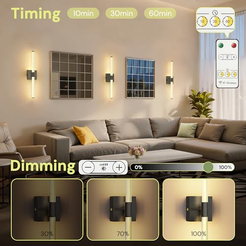 L LOHAS LED Battery Operated Wall Sconces Set of 2, 10000mAh Black Battery Wall Sconce 360 Full Lighting, 3000K Dimmable Wireless Wall Light, Sconce Wall Decor for Bathroom, Bedroom, Living Room, 24in by L LOHAS LED - Used condition - Image 5
