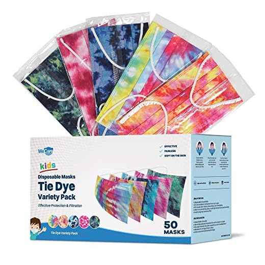 WeCare Kids Disposable Face Masks, 50 Asstd Tie Dye Masks, Individually Wrapped