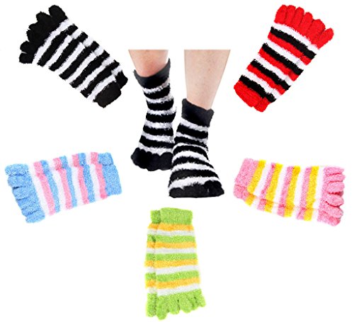 ECOSCO Men's & Women's Rainbow Stripes Toe Socks Soft Fuzzy 6-Pack