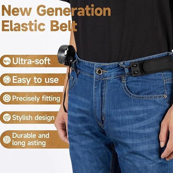 Image of 2 PCS Metal Hook Elastic Belt, Buckleless Belt For Men With Adjustable Design, Secure Clothing During Outdoor Activities And Travel, Belts for Man, Black Color Two Pack