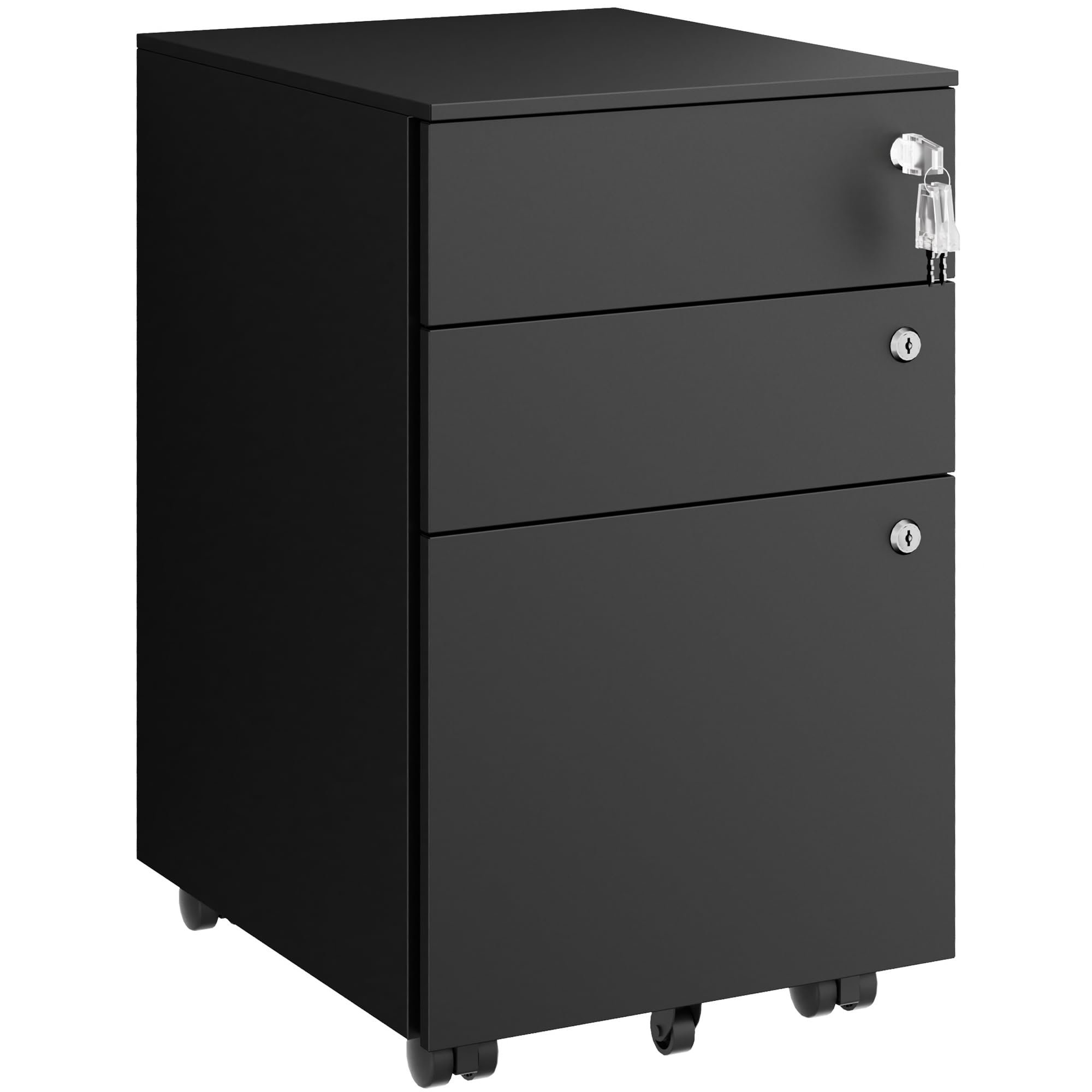 HOMSTEEL 3 Drawers File Cabinet with 3 Lock, Mobile Metal Filing Cabinet, Fully Assembled Except Casters, for Home Office, for A4, Letter, Legal File