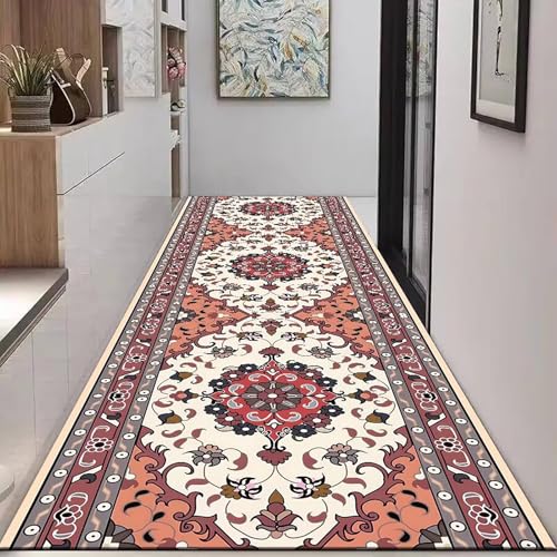 NEYTIIR Alfombra Vintage Antideslizante para Pasillo, Alfombra De Pasillo Extra Larga, Lavable, Alfombra De Entrada De Pelo Bajo, Alfombra De Pasillo para Cocina(F,180cmX1m)