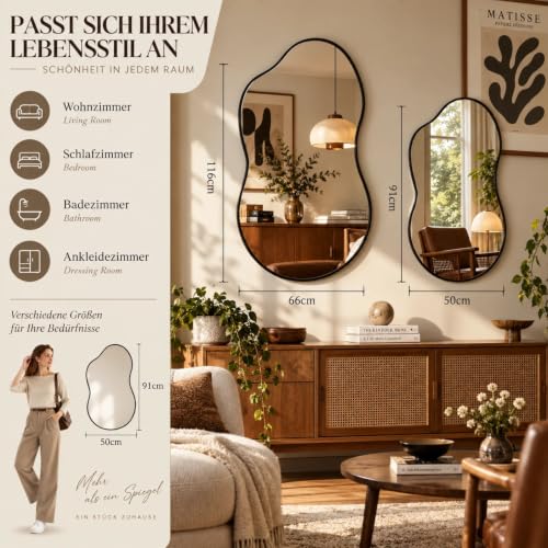 Clevich Spiegel Asymmetrisch 50 x 91 cm Rahmen Alu, HD Glas Wandspiegel – Ansicht 3