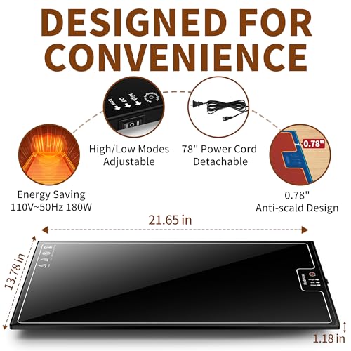 Image of Warming Mat for Food (L 22 inchx14 inch), Warming Trays for Buffets Party & Daily Use, Temperature Control Food Warmer, Full Surface Warm Tempered Glass Food Warming Mat, Black Electric Warming Tray