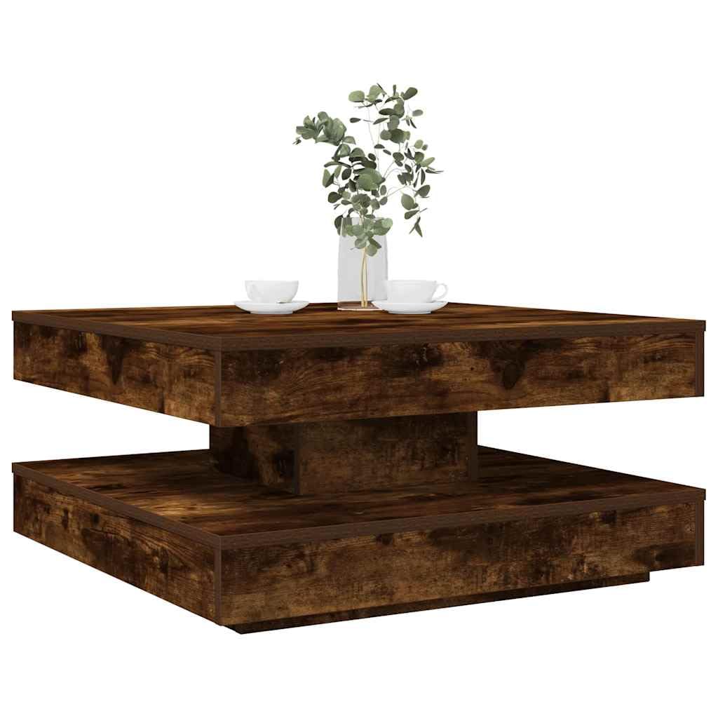 SXZenSpace 360° Rotatable Coffee Table Smoked Oak 70x70 cm, Small Engineered Wood Living Room Tables with Storage Shelf, Modern Occasional Sofa Side for Lounges & Reception Areas
