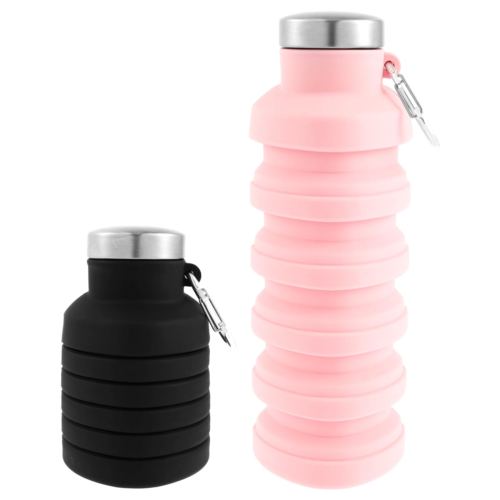 2 Pcs Collapsible Water Bottle, 500ml Travel Water Bottles with Carabiner, Reusable Portable Water Cup, Leakproof Foldable Sport Bottle for Camping Hiking Traveling
