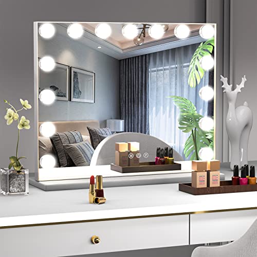 Manocorro Vanity Mirror With Lights Hollywood Makeup Mirror, Large Vanity Lighted Mirror With 15 Led Bulbs, Hollywood Mirror With 3 Color Modes For Bedroom, Tabletop Or Wall-Mounted, 23X18 Inch #TOP1