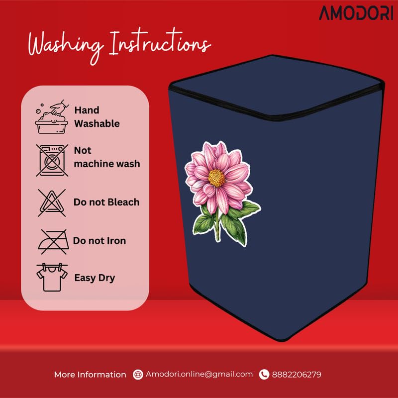 Image of Waterproof Top load washing machine cover Compatible for LG & SAMSUNG 8.5 Kg to 10KG Solid Blue flower beautiful digital illustration print