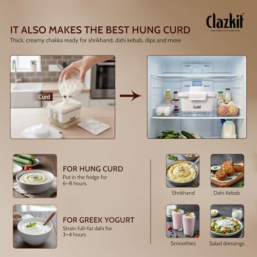 Image of Clazkit Tofu Maker Press with Drain Tray | Homemade Paneer, Yogurt & Tofu Making Mold |Tofu Press Container | Easy DIY Soy Paneer Cheese Maker for Kitchen | Reusable & Easy to Clean |1200ml