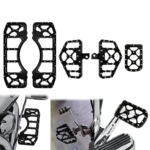 HCmotorku Motorcycle Floorboards Set Driver Passenger Footboards Front Rear Foot Pegs MX Wide Offroad CNC Brake Pedal Fit For Harley Touring Road Glide Street Glide Electra Glide Dyna Softail Black
