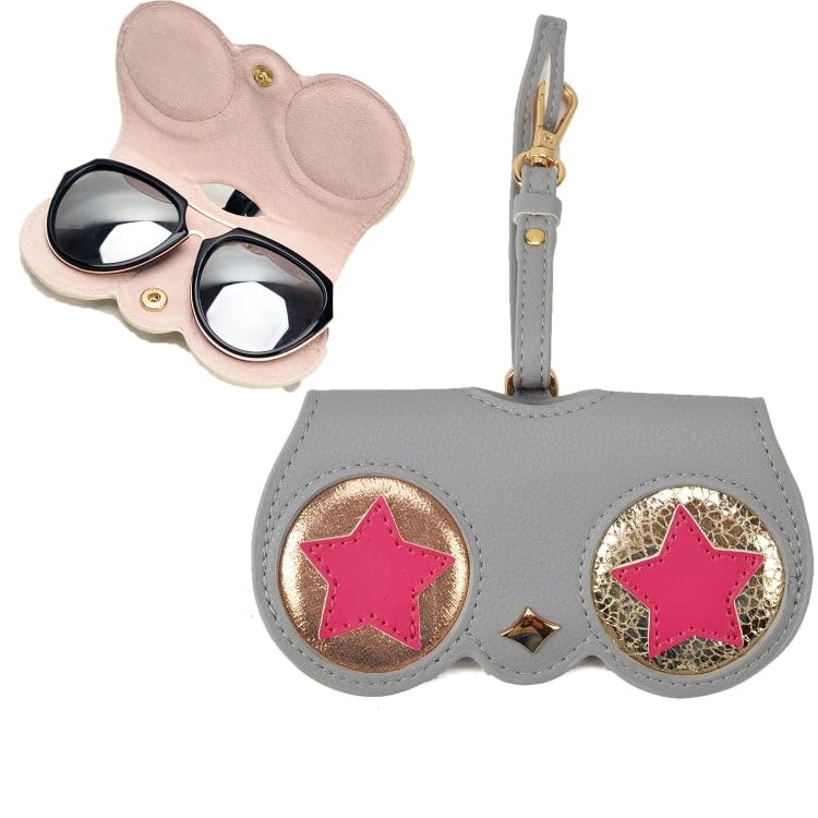 elbme® cute and funny pu sunglasses case portable glasses case with hanging buckle | five-pointed star