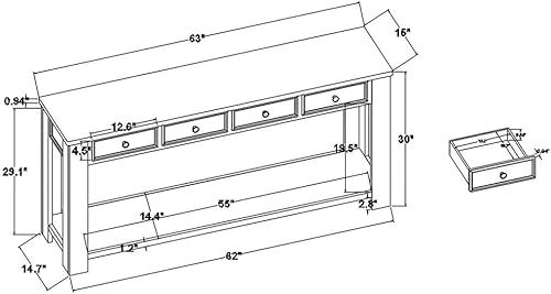 Miniatura 2 de LKTART Mesa consola vintage de 58 pulgadas, mesa de sofá de entrada con 2 cajones y partición inferior de almacenamiento (negro desgastado)