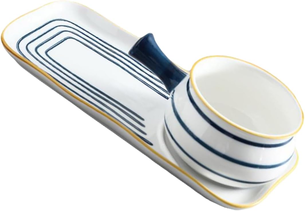 ABOOFAN Hand-Painted Ceramic Milk Pan Set 650ml Soup Pot with Tray Noodle Pot for Cooking and Serving for Home Use