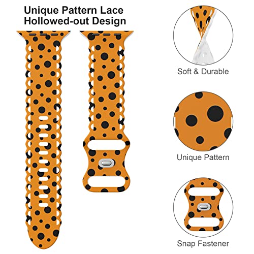 Image of Compatible with Apple Watch Band 41mm 40mm 38mm 49mm 45mm 44mm 42mm Women Girl, Polka Dots Print Lace Hollow-out Soft Silicone Sport Bands For iWatch Ultra SE Series 10 9 8 7 6 5 4 3 2, Pdo-38