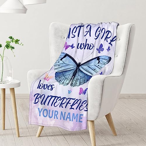Personalized Butterfly Blanket Gifts with Name - 30"x40" Cute Throw for Women, Girls - Purple Soft Fuzzy Blankets for Couch & Office