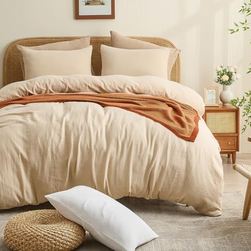 MEISHANG Organic Cotton Muslin Duvet Cover Set (Queen)