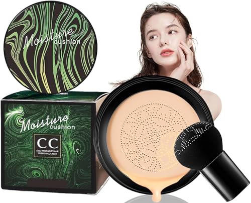 Air Cushion Foundation HOUSN CC Creme Flüssige Foundation Make Up Pilzkopfschwamm Concealer Pilzkopf Luftkissen BB Cream Make-up-Basis, Gleichmäßiger Hautton für Alle Hauttypen (Natürlich)