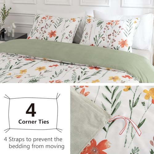 TTCM Floral Double Duvet Cover Set - Soft Microfibre Polyester Double Bedding Set, 1 Duvet Cover 200x200cm in with Zipper Closure and 2 Pillowcases - Image 4