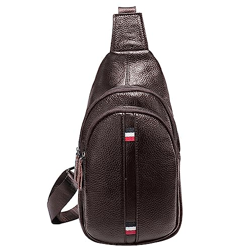 INICAT Small Crossbody Sling Bags for Women Vegan Leather Cell Phone Purse Fanny Packs for Women Men (Genuine Leather Coffee)