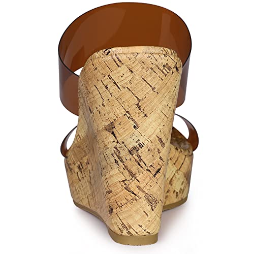 Allegra K Women's Clear Platform Transparent Straps Wedge Heels Brown Clear Sandals 9.5 M US