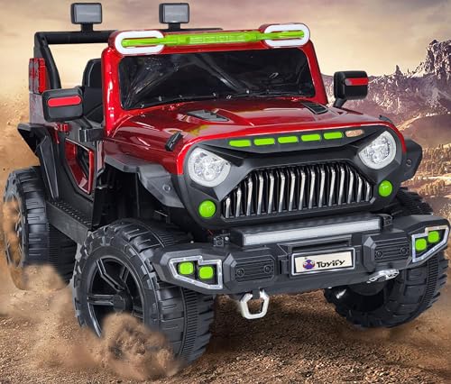 Image of Driving Thar Jeep for Kids 1 to 8 Years | Driving Electric Car Toy Ride on | Loading Capacity of 50 Kg | Music Player | Remote Control & Manual Steering Drive (Red)