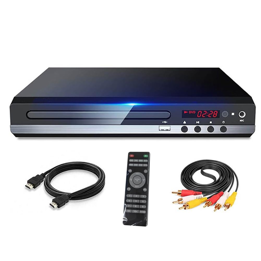 Lecteur DVD 1080P HD Home DVD-Player-Box pour Télévision Lecteur DVD CD sans région Sortie AV Lecteur EVD Prise UE Noir