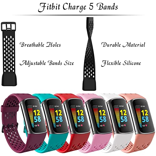 OMG 12 Pack Watch Bands and Screen Protector Compatible with Fitbit Charge 5, Breathable Wrist Bands