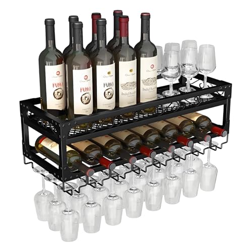 Support à verres à vin mural réglable en hauteur avec finitions bois rustique