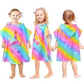 Bath Beach Pool Towel with Hood for Kids Girls, Hooded Towels Swim Poncho Towel Cover-ups for 3-8 Years with Drawstring Bag, Super Absorbent, 24 in x24 in (Rainbow Unicorn) 51BQFmzA+sL. SS280