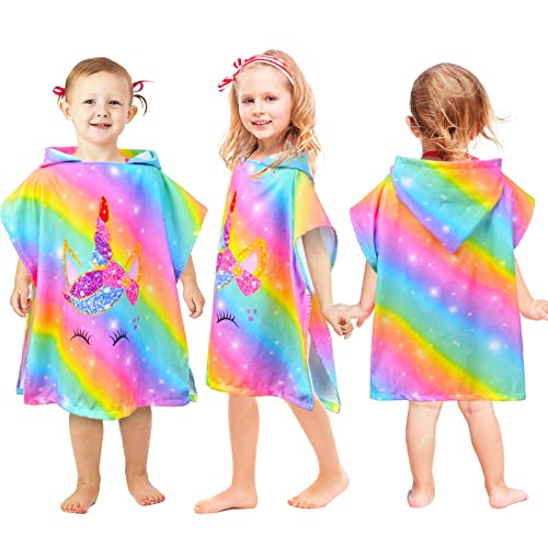Bath-Beach-Pool-Towel-with-Hood-for-Kids-Girls-Hooded-Towels-Swim-Poncho-Towel-Cover-ups-for-3-8-Years-with-Drawstring-Bag-Super-Absorbent-24-in-x24-in-Rainbow-Unicorn 51BQFmzA+sL