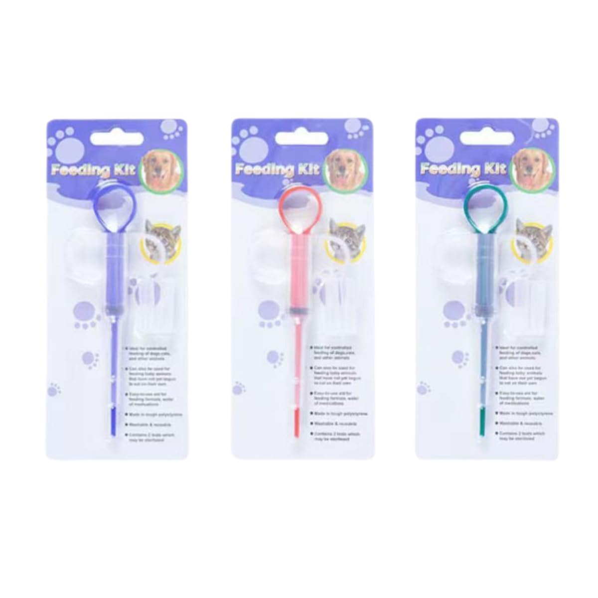 ペット 投薬器(3個セット)猫 シリンジ ペット 介護補助 経口投薬器 流動食 給水器 薬 錠剤 液剤 補助 注入器 犬猫用 ペット シリンジ（赤 グリーン 青）