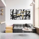 CHATYOUNG Black White and Gold Wall Art, Modern Paintings Abstract Graffiti Canvas Prints Artwork Black Grey Wall Pictures for Living Room Bedroom Bathroom Home Office Decor 20x40 In