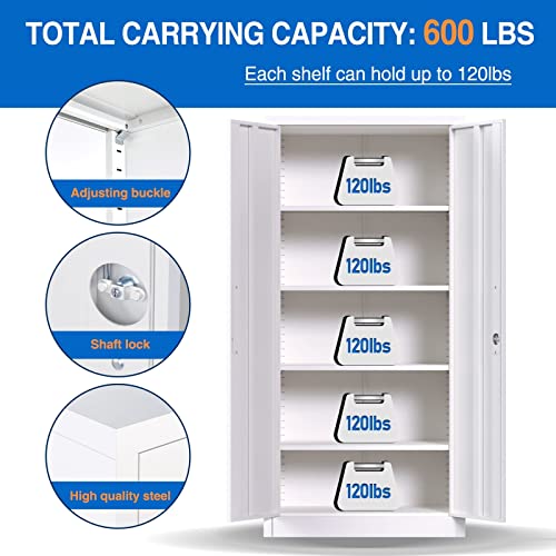 Reemoon Metal Storage Cabinet With Locking Doors And Adjustable Shelves, 71" Tall Steel Storage Cabinet For Home, Garage, Office (White) #TOP4