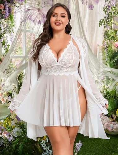 Image of Avidlove Plus Size Lingerie Sexy Lingerie Set Women's Exotic Nightgowns Lace Chemise Lingerie Side Slit Nightdress