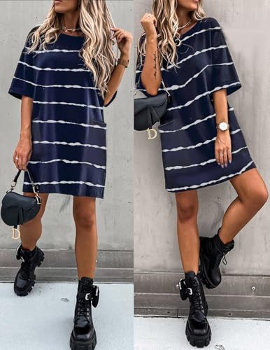 Image of Ekouaer Sleep Shirts for Women Nightgown Short Sleeves T shirt Night Dress Round Neck Womans Nightgown with Pocket S-XXL