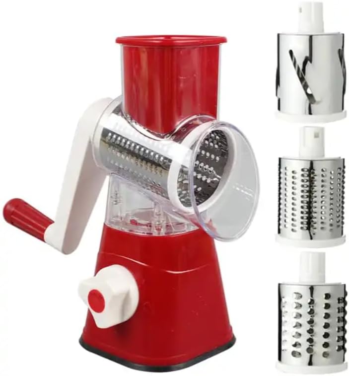 Miniatura 2 de Rallador rotativo de queso con mango, cortador de verduras de mandolina de cocina con 3 cuchillas intercambiables, rallador fácil de limpiar para