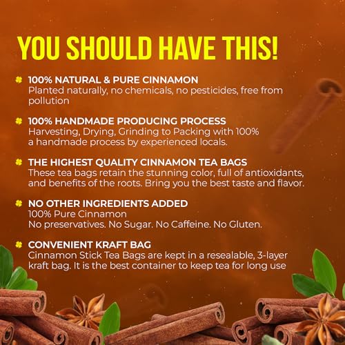 Image of FreshDrinkUS, Premium 135 Cinnamon Tea Bags, 100% Natural & Pure, Herbal Tea, Made with Natural Materials-Corn Fiber Tea Bags, Sugar /Caffeine /Gluten Free. Warmly Taste and Balance.