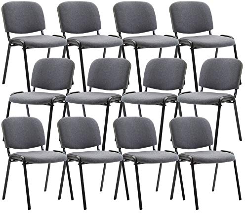 CLP Lot de 12 Chaises Visiteur Empilable Ken Tissu I Chaise De Reception Confortable avec Dossier Pieds en Métal Robuste I Couleur:, Couleur:Gris