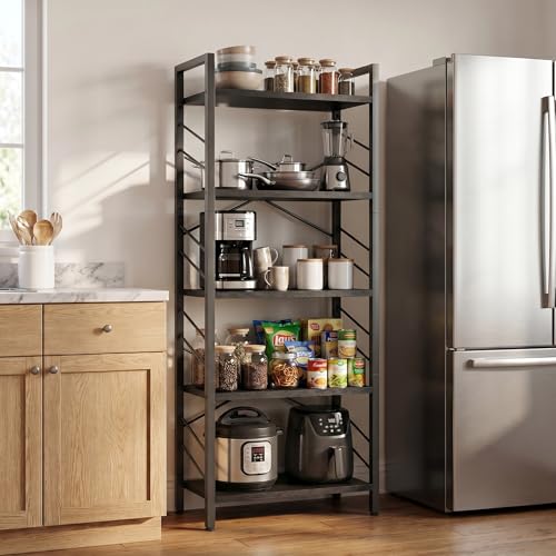 Image of DurayLoly 5-Tier Bookshelf, Black Metal Bookshelf for Home Office, Black | Robust Steel Frame, Stable X-bracing Design, Large Capacity